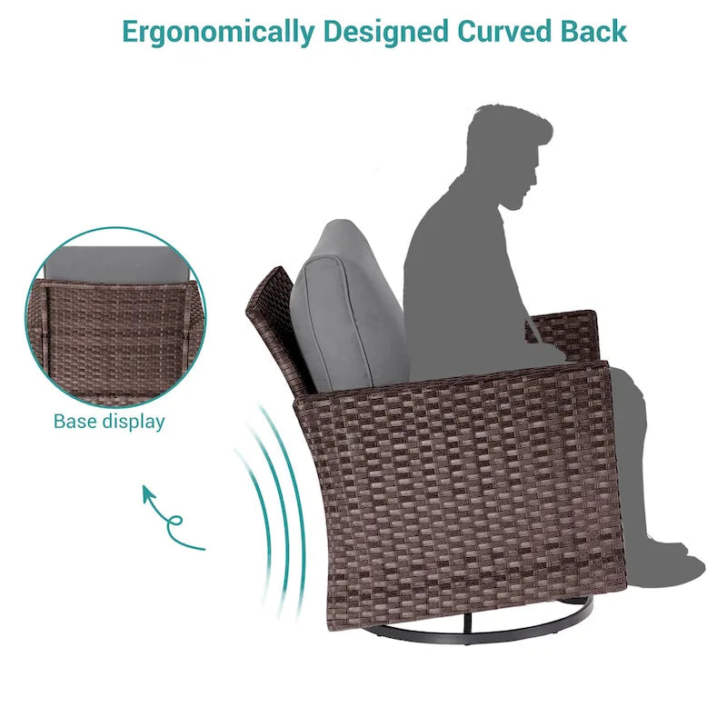 BONOSUKI 8Pcs Patio Conversation Swivel Rocking Sofa Set Brown Rattan