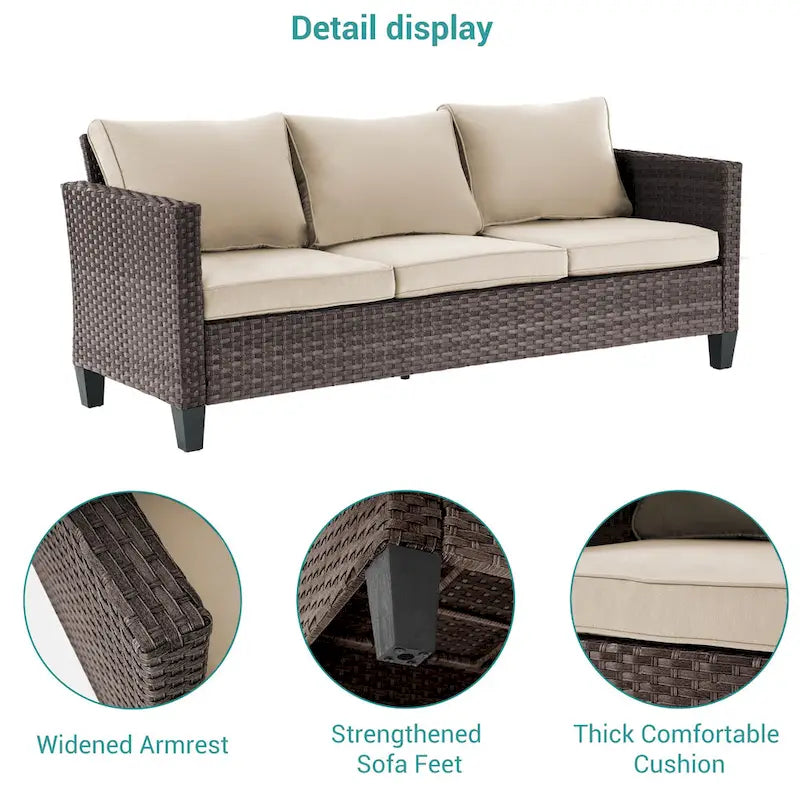 BONOSUKI 8Pcs Patio Conversation Swivel Rocking Sofa Set Brown Rattan