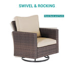 BONOSUKI 8Pcs Patio Conversation Swivel Rocking Sofa Set Brown Rattan