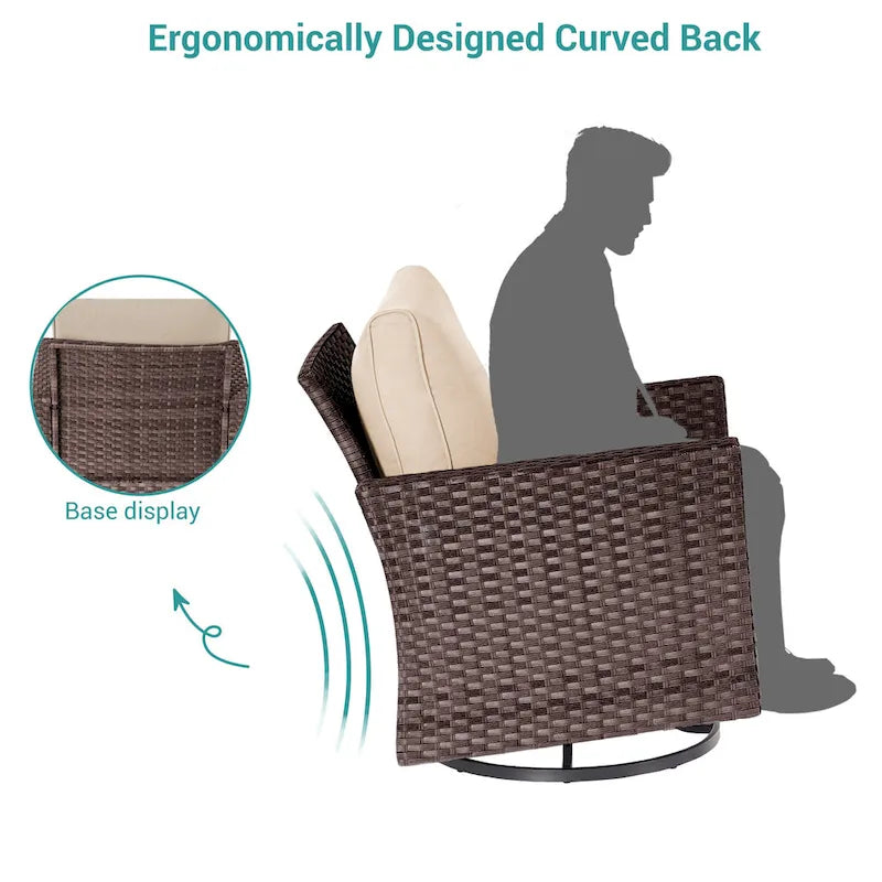 BONOSUKI 8Pcs Patio Conversation Swivel Rocking Sofa Set Brown Rattan