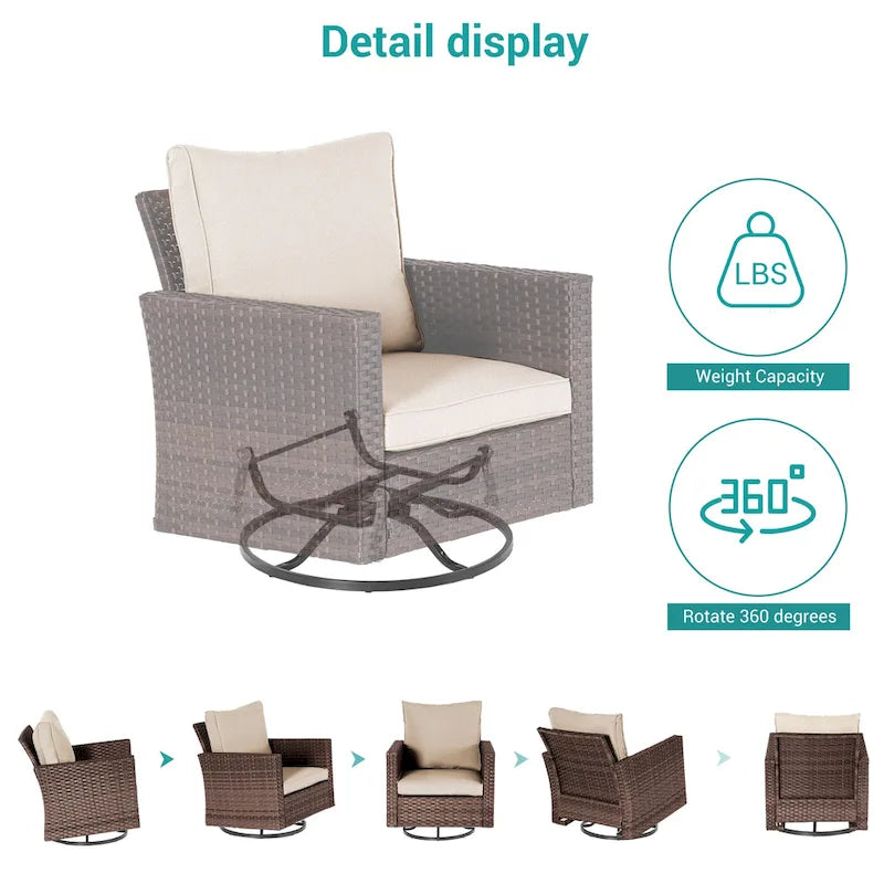 BONOSUKI 8Pcs Patio Conversation Swivel Rocking Sofa Set Brown Rattan