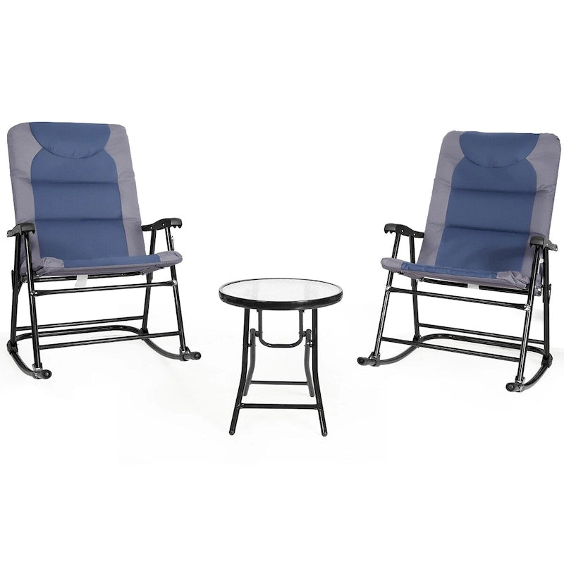 Costway 3PCS Folding Bistro Set Rocking Chair Cushioned Table Garden