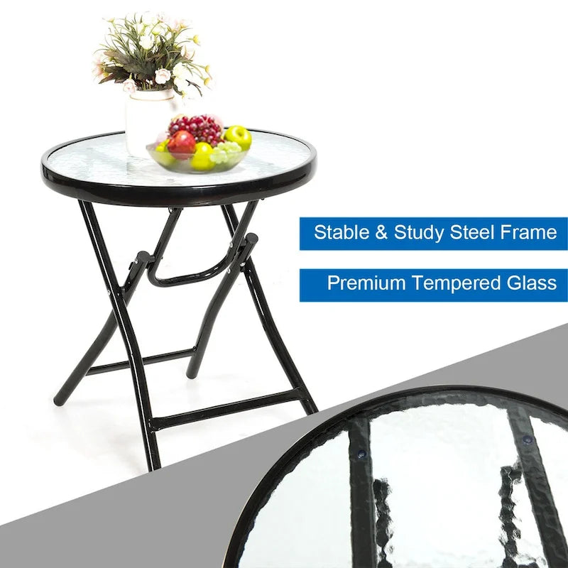 Costway 3PCS Folding Bistro Set Rocking Chair Cushioned Table Garden