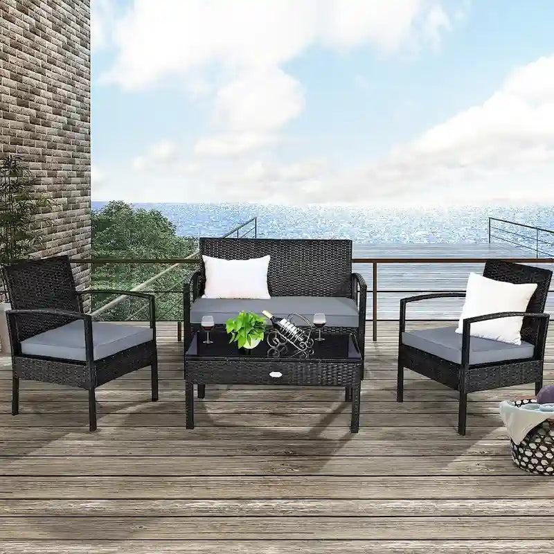 Costway 8PCS Patio Rattan Furniture Set Garden Deck - 8-Piece Sets