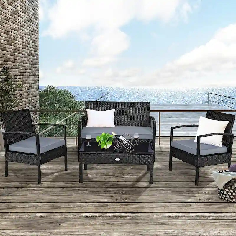 Costway 8PCS Patio Rattan Furniture Set Garden Deck - 8-Piece Sets