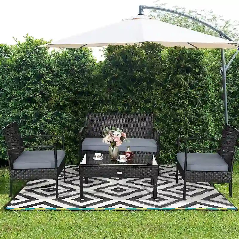 Costway 8PCS Patio Rattan Furniture Set Garden Deck - 8-Piece Sets