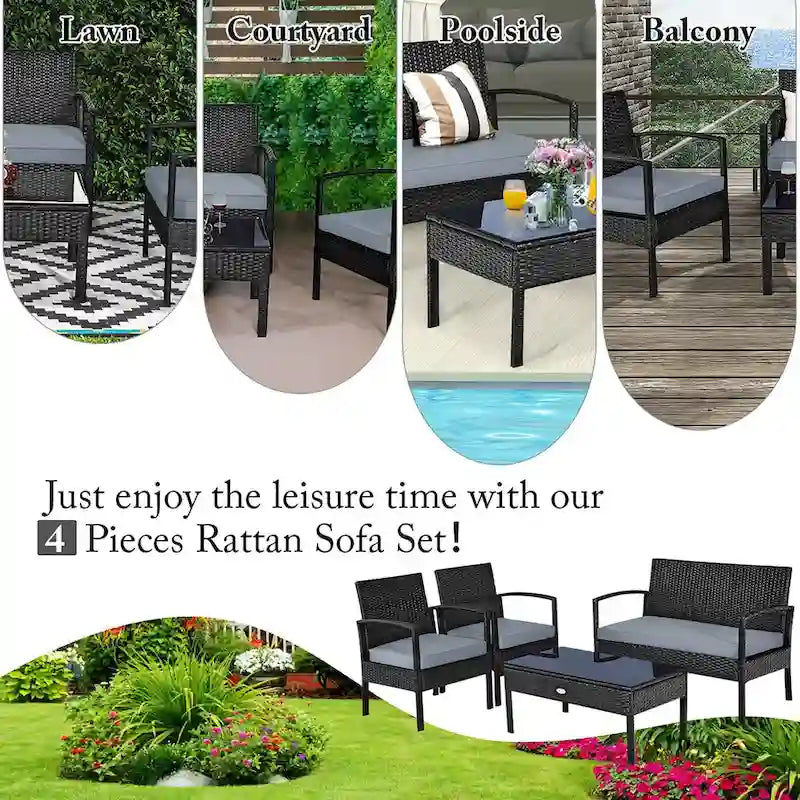 Costway 8PCS Patio Rattan Furniture Set Garden Deck - 8-Piece Sets