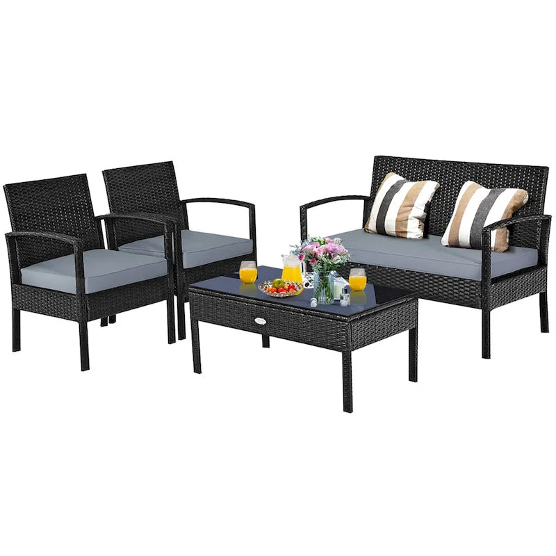 Costway 8PCS Patio Rattan Furniture Set Garden Deck - 8-Piece Sets