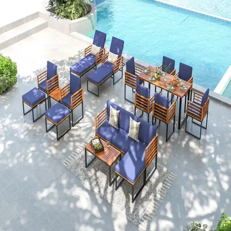 Costway 5pcs Patio Acacia Wood Cushioned Chair Ottoman Table Furniture - See Details