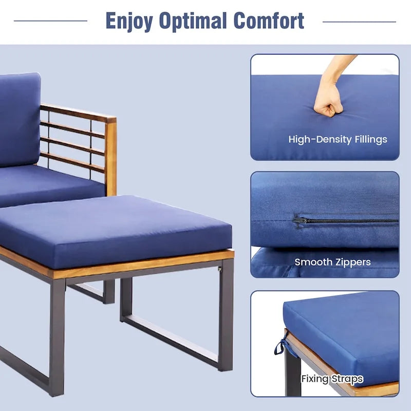 Costway 5pcs Patio Acacia Wood Cushioned Chair Ottoman Table Furniture - See Details