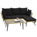 3 Pieces L-Shaped Patio Sofa with Cushions and Tempered Glass Table - Lounge Sofa: 51.5  x 27  x 32 