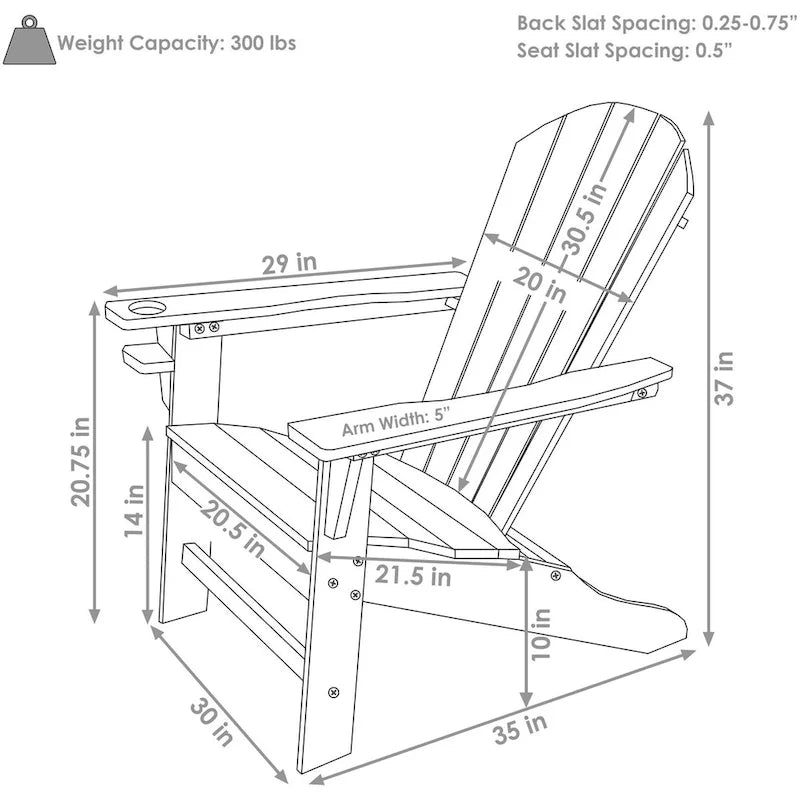 Sunnydaze All-Weather Outdoor Adirondack Chair with Drink Holder