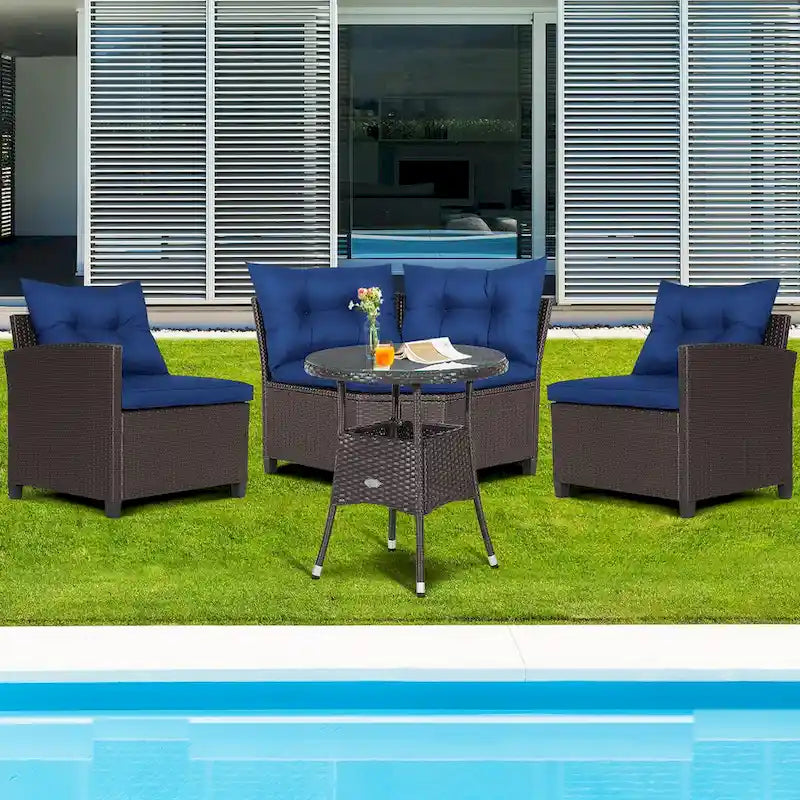 Costway 4PCS Patio Rattan Furniture Set Cushioned Sofa Glass Table - 49.5  x 23  x 29