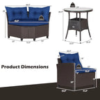 Costway 4PCS Patio Rattan Furniture Set Cushioned Sofa Glass Table - 49.5  x 23  x 29