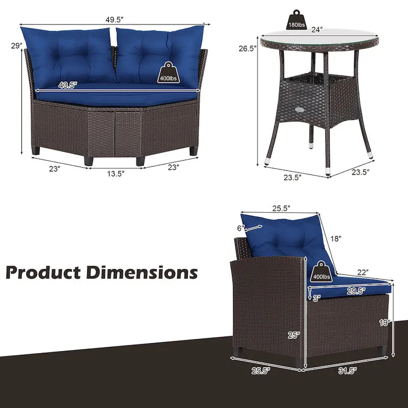 Costway 4PCS Patio Rattan Furniture Set Cushioned Sofa Glass Table - 49.5  x 23  x 29