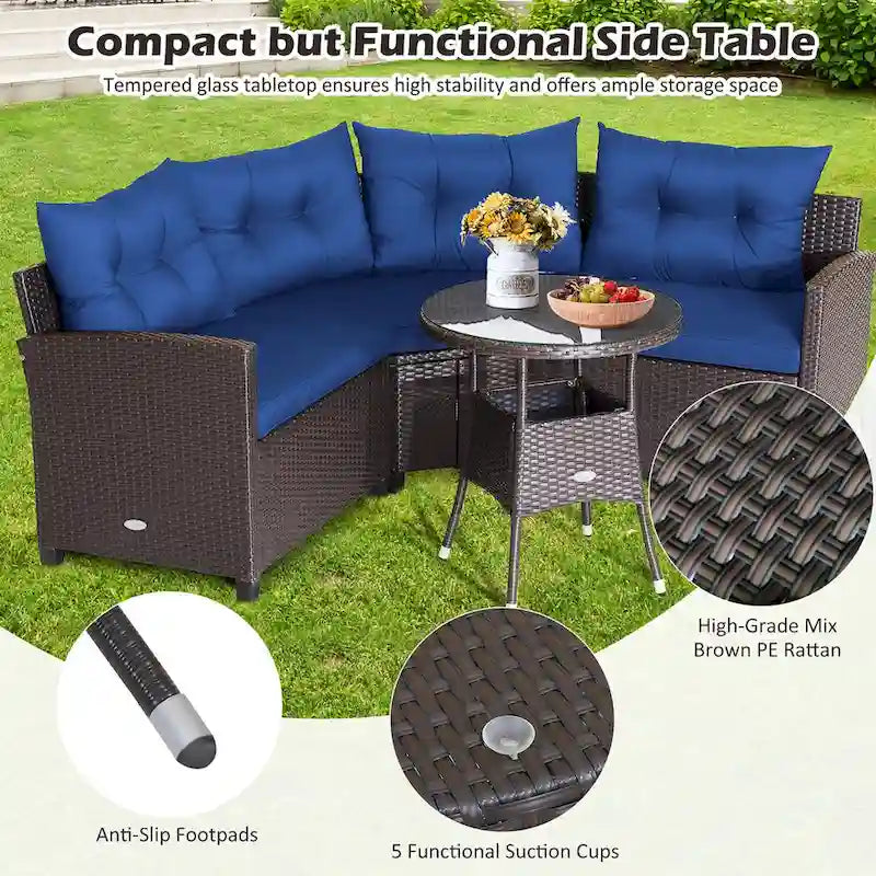 Costway 4PCS Patio Rattan Furniture Set Cushioned Sofa Glass Table - 49.5  x 23  x 29