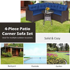 Costway 4PCS Patio Rattan Furniture Set Cushioned Sofa Glass Table - 49.5  x 23  x 29