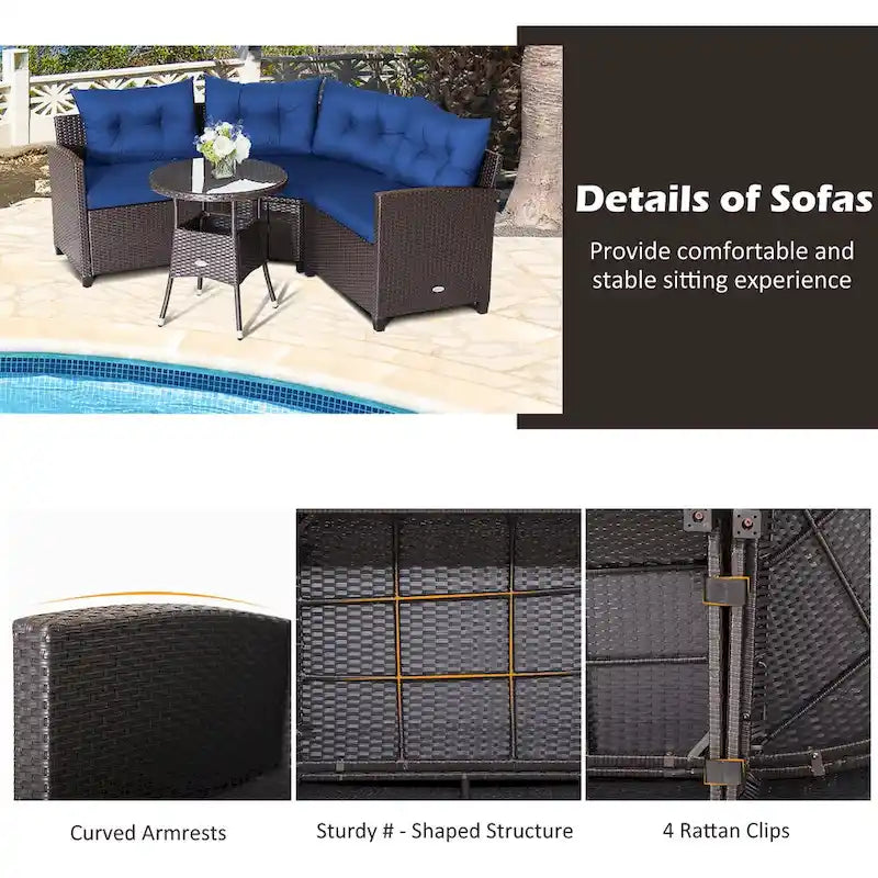 Costway 4PCS Patio Rattan Furniture Set Cushioned Sofa Glass Table - 49.5  x 23  x 29