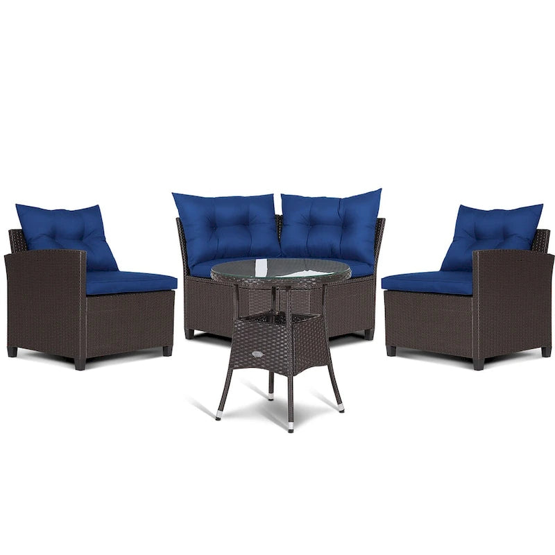 Costway 4PCS Patio Rattan Furniture Set Cushioned Sofa Glass Table - 49.5  x 23  x 29