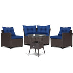 Costway 4PCS Patio Rattan Furniture Set Cushioned Sofa Glass Table - 49.5  x 23  x 29