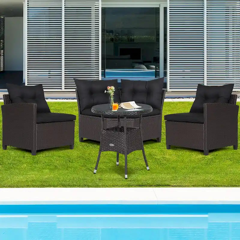 Costway 4PCS Patio Rattan Furniture Set Cushioned Sofa Glass Table - 49.5  x 23  x 29