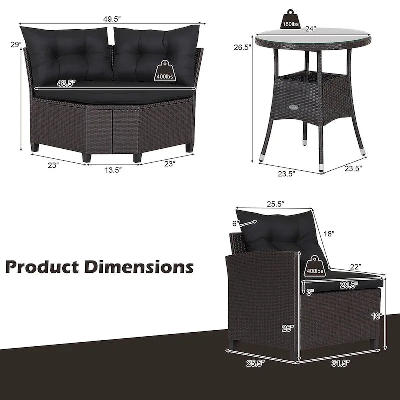 Costway 4PCS Patio Rattan Furniture Set Cushioned Sofa Glass Table - 49.5  x 23  x 29