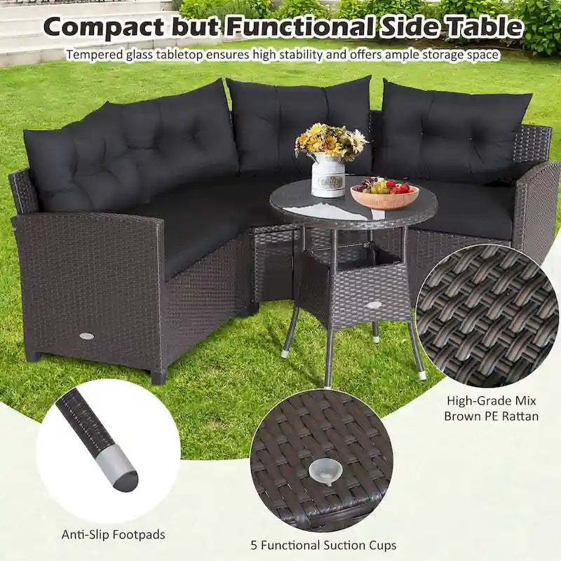Costway 4PCS Patio Rattan Furniture Set Cushioned Sofa Glass Table - 49.5  x 23  x 29
