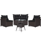 Costway 4PCS Patio Rattan Furniture Set Cushioned Sofa Glass Table - 49.5  x 23  x 29