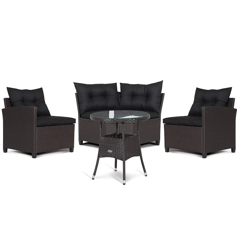 Costway 4PCS Patio Rattan Furniture Set Cushioned Sofa Glass Table - 49.5  x 23  x 29