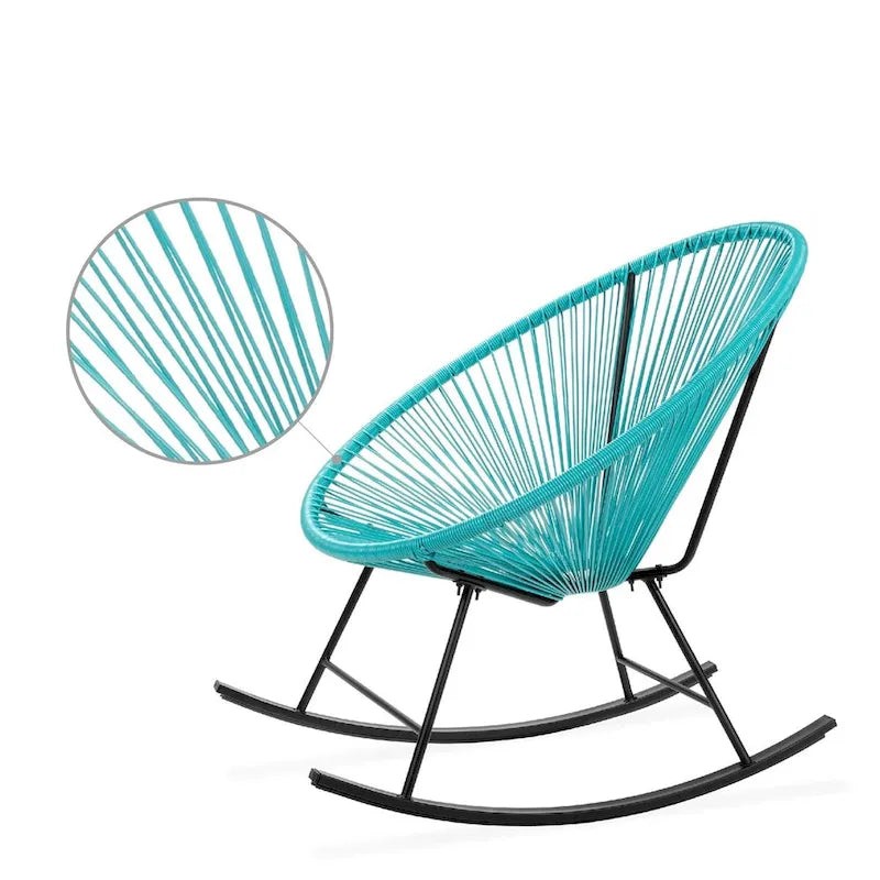 3 Piece Oval Patio Woven Rocking Chair Bistro Set - 35.5 inches L x 29 inches W x 35.5 inches H