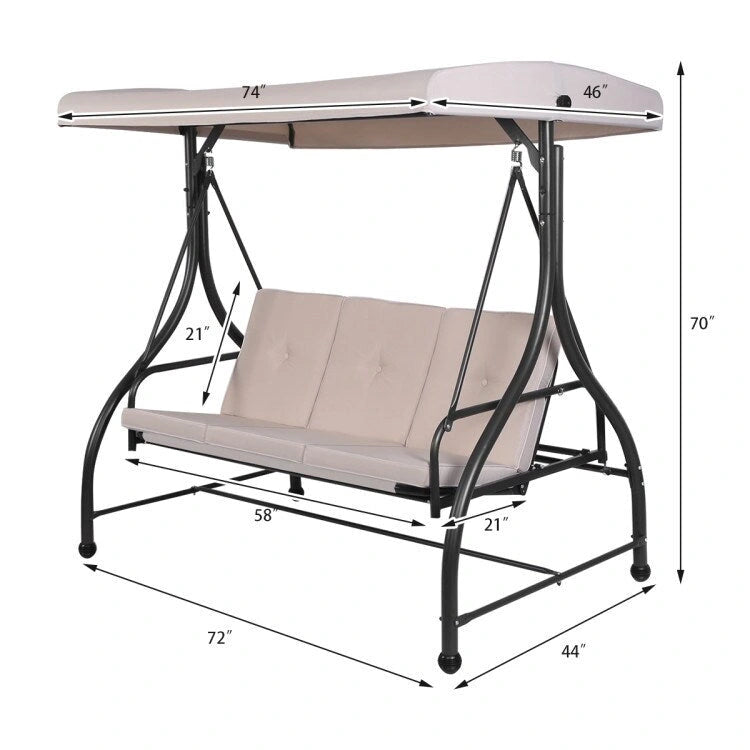 3 Seats Converting Outdoor Swing Canopy Hammock with Adjustable Tilt Canopy - 73  x 44  x 68  (L x W x H)