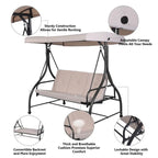 3 Seats Converting Outdoor Swing Canopy Hammock with Adjustable Tilt Canopy - 73  x 44  x 68  (L x W x H)
