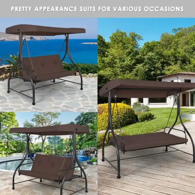 3 Seats Converting Outdoor Swing Canopy Hammock with Adjustable Tilt Canopy - 73  x 44  x 68  (L x W x H)