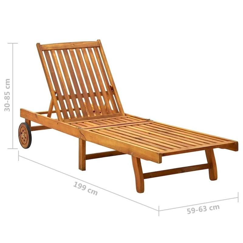vidaXL Patio Lounge Chair Outdoor Sunbed Poolside Sunlounger Solid Wood Acacia - 78.3  x 23.2 /24.8  x 11.8 /24.4 /29.9 /33.5