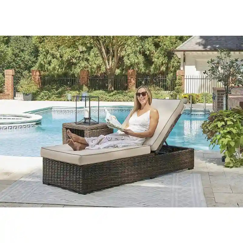 Signature Design by Ashley Coastline Bay Brown Outdoor Chaise Lounge with Cushion - 28.13  W x 76.88  D x 17.25  H