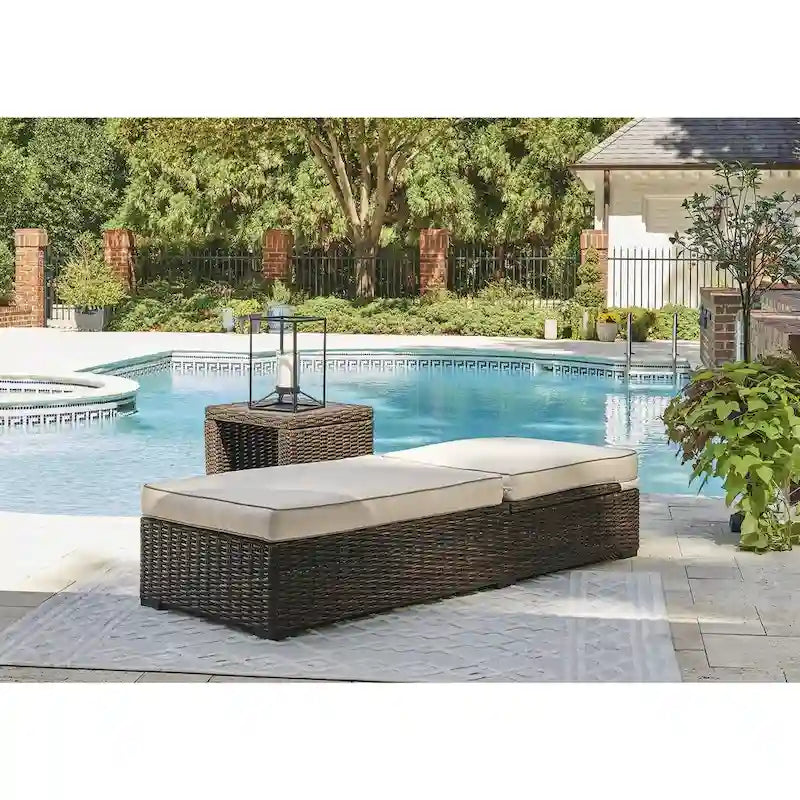 Signature Design by Ashley Coastline Bay Brown Outdoor Chaise Lounge with Cushion - 28.13  W x 76.88  D x 17.25  H