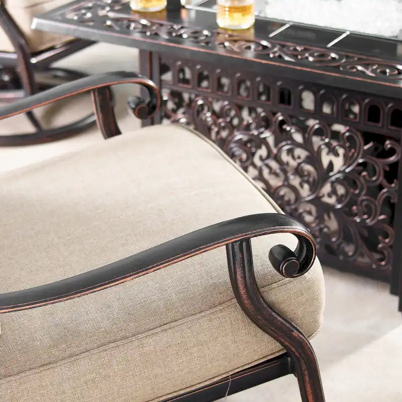 Aluminum 48in Fire Table Set with Four Swivel Rockers & Accessories