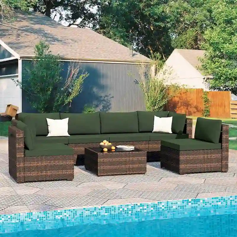 Patio Watcher Morden Outdoor 7-Piece Rattan Wicker Sectional Set Suit for Backyard