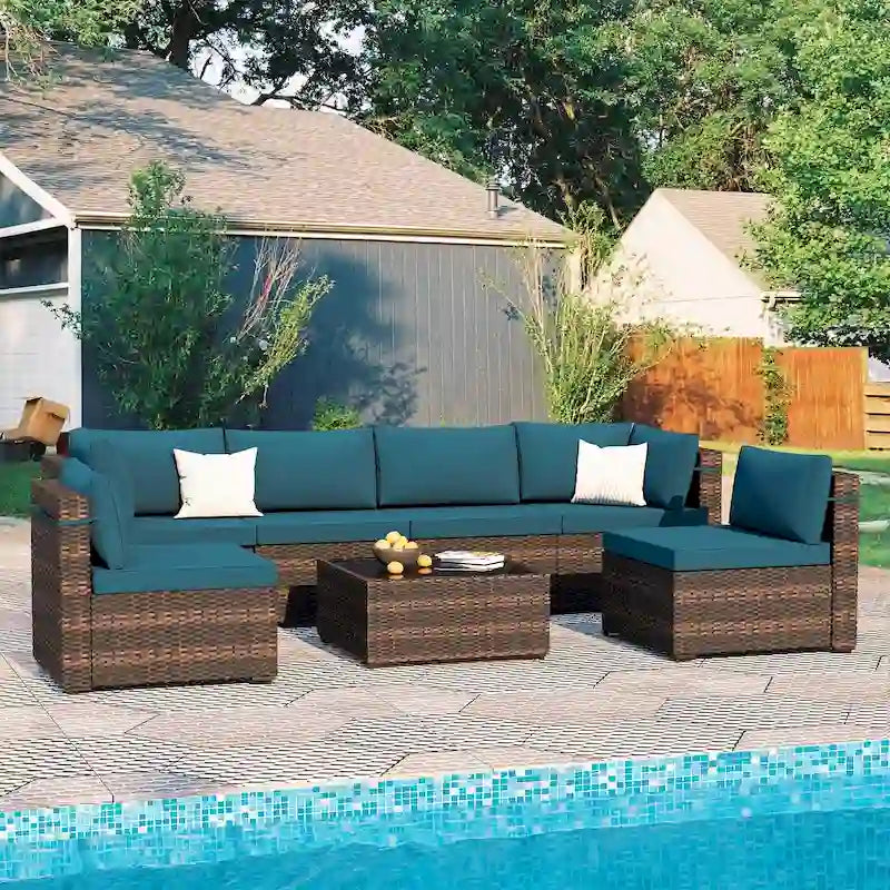 Patio Watcher Morden Outdoor 7-Piece Rattan Wicker Sectional Set Suit for Backyard