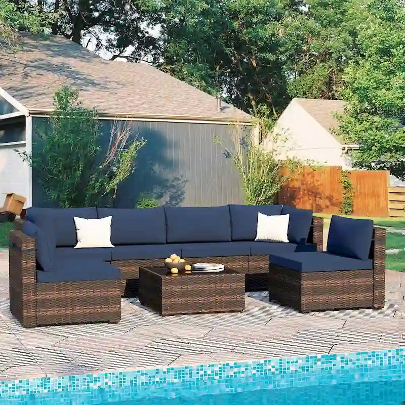 Patio Watcher Morden Outdoor 7-Piece Rattan Wicker Sectional Set Suit for Backyard
