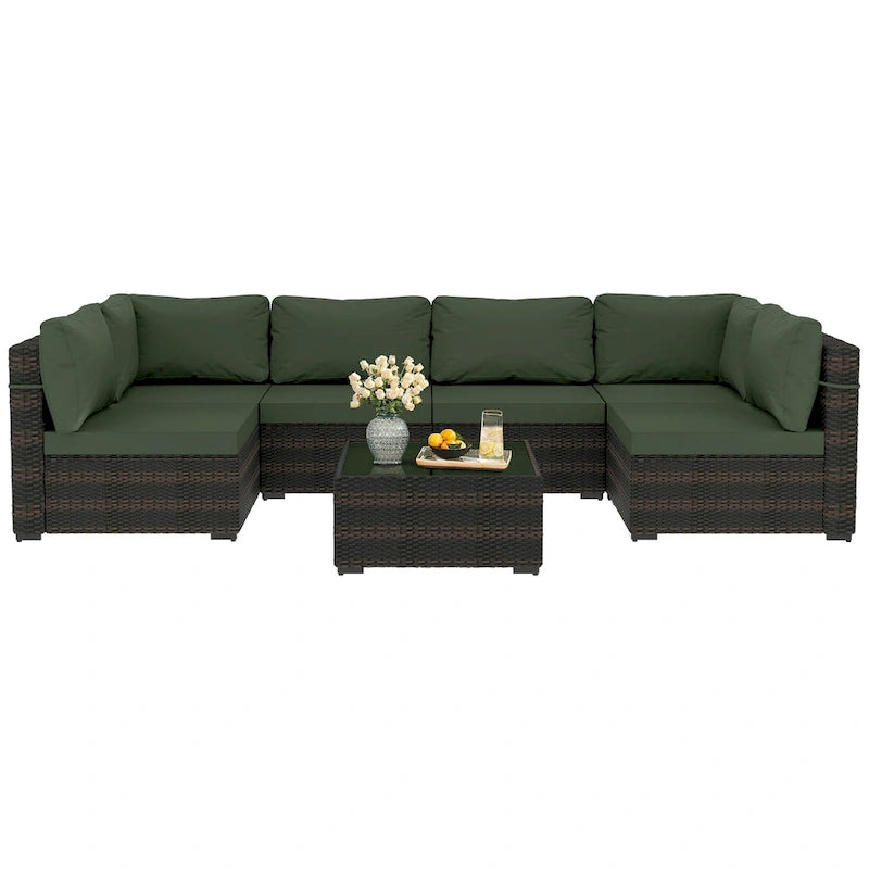 Patio Watcher Morden Outdoor 7-Piece Rattan Wicker Sectional Set Suit for Backyard