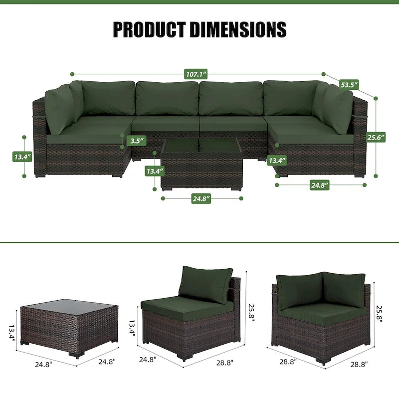 Patio Watcher Morden Outdoor 7-Piece Rattan Wicker Sectional Set Suit for Backyard