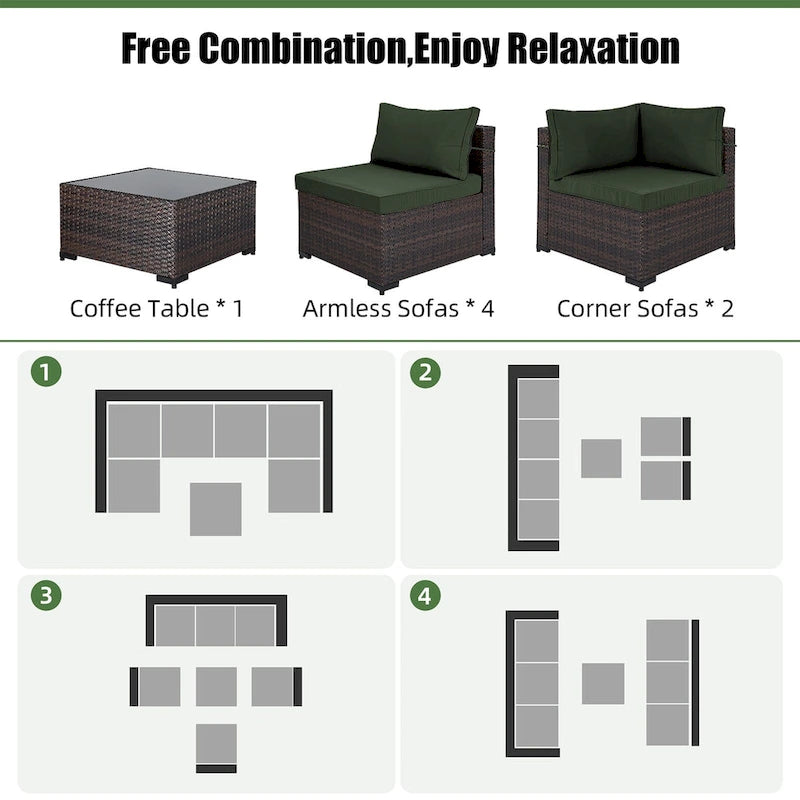 Patio Watcher Morden Outdoor 7-Piece Rattan Wicker Sectional Set Suit for Backyard