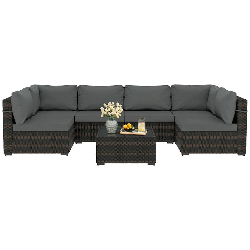 Patio Watcher Morden Outdoor 7-Piece Rattan Wicker Sectional Set Suit for Backyard