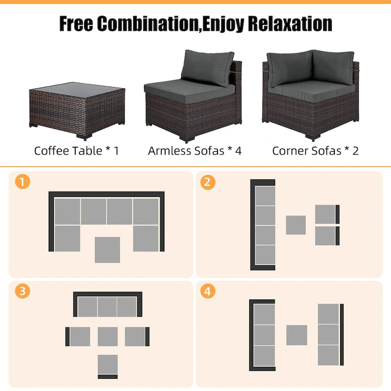 Patio Watcher Morden Outdoor 7-Piece Rattan Wicker Sectional Set Suit for Backyard