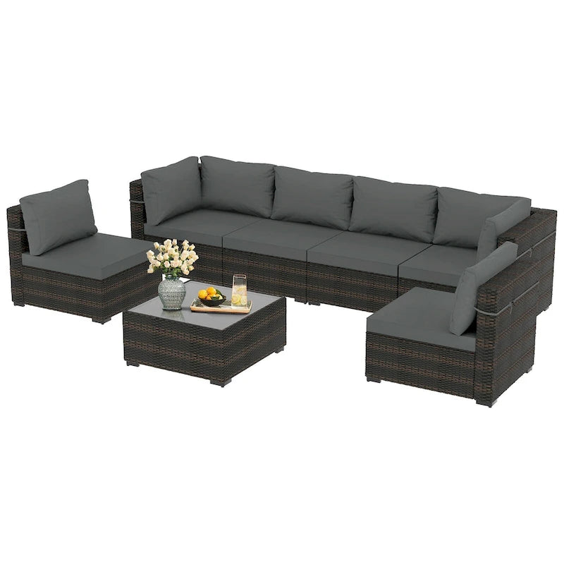 Patio Watcher Morden Outdoor 7-Piece Rattan Wicker Sectional Set Suit for Backyard