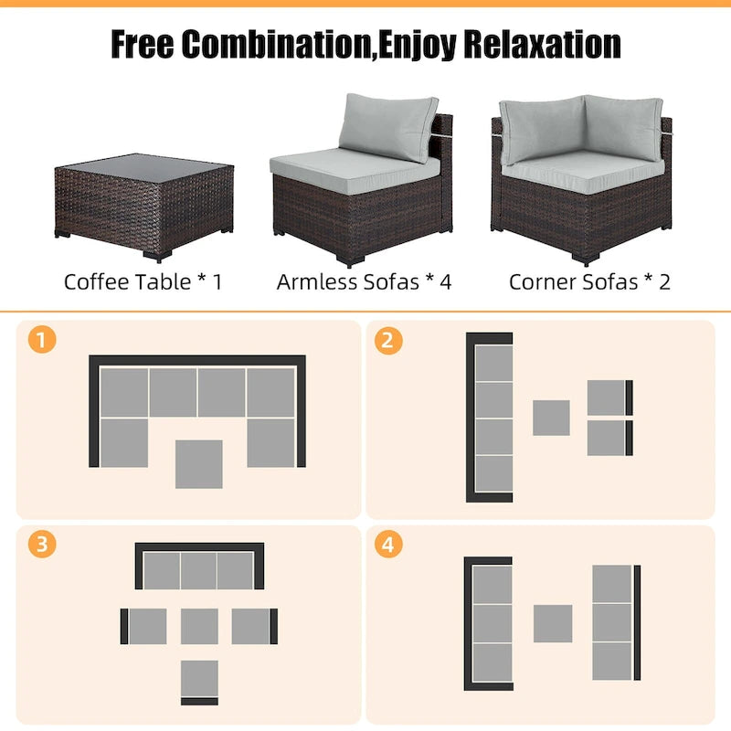 Patio Watcher Morden Outdoor 7-Piece Rattan Wicker Sectional Set Suit for Backyard