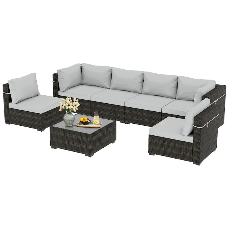 Patio Watcher Morden Outdoor 7-Piece Rattan Wicker Sectional Set Suit for Backyard