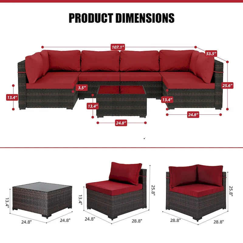 Patio Watcher Morden Outdoor 7-Piece Rattan Wicker Sectional Set Suit for Backyard