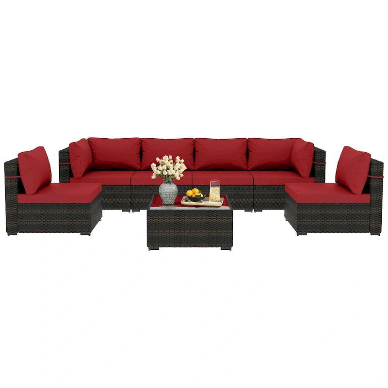 Patio Watcher Morden Outdoor 7-Piece Rattan Wicker Sectional Set Suit for Backyard